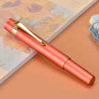 Hongdian M2 Black Forest Mini Fountain Pen, Fine Soft Golden Nib & Sleek Shape Aluminium Short Pocket Travel Pen (Orange Red)