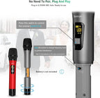 Bietrun Wireless Microphone, Professional UHF Metal Dual Handheld Cordless Dynamic Mic System Set with Rechargeable Receiver, 1/4‘’Output, Plug and Play, Instrument-Wireless-Mics for Karaoke, Wedding