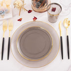 Supernal 180pcs Black Plastic Dinnerware Set Include Gold and Black Plates,Clear Disposable Plates,Gold Plastic Silverware，Clear Cups Suit for Party, Birthday