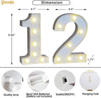 Pooqla Decorative LED Light Up Number Letters, White Plastic Marquee Lights Sign for 12th Birthday Party Wedding Decor, Battery Operated (12)
