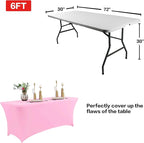 IVAPUPU 4FT Table Cloth for Rectangular Fitted Events Stretch Pink Table Covers Washable Cover Spandex Tablecloth Protector for Party, Wedding, Cocktail, Banquet, Festival