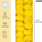 Artificial Marigold Flowers Garland for Diwali Decoration, American Wedding Party, Mantle Decoration, Faux Garlands, Wedding Garland, Spring Bush Floral - 5 String - (Yellow | 4 to 4.5 ft) Hashcart®