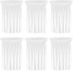 6 Pack Round Cocktail Tablecloth 32"x 43" Spandex Cocktail Table Skirt, Washable Stretch Fitted Table Covers for High Top Bar,Wedding,Party,Events (White)