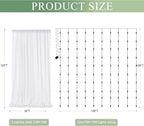 Tulle Backdrop Curtain with Lights String 10FT X 10FT White Sheer Tulle Backdrop Curtains for Wedding Birthday Party Reception Photo Booth Background Decorations (2 Panels 5x10FT)