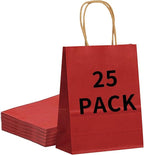 25 Pack Small 5.9x3.1x8.25 Inch Red Kraft Paper Gift Bags with Handles for Bulk Shopping, Retail, Craft, Party Favors, Wedding, Grocery & Sacks