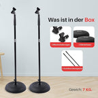 Pyle Universal Microphone Stand - Handheld Mic Compatible, Heavy Compact Base, Lightweight & Compact Design, 2.8 to 5 Ft Height Adjustable Clamp, Pivot Angle Clip, Home/Studio Use (Pair)