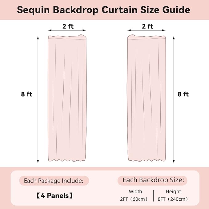 Sugargirl Rose Gold Sequin Backdrop Curtain 4 Panels 2FTx8FT Glitter Rose Gold Background Drapes Sparkle Photography Backdrop for Party Wedding Birthday Wall Decoration