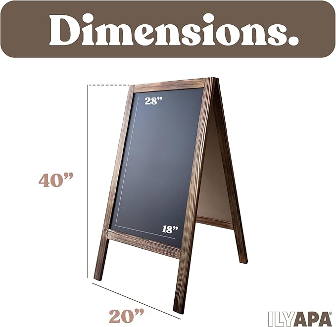 Ilyapa Wooden Sandwich Board Signs Outdoor A Frame Chalkboard Sign with Eraser & Chalk - Magnetic Sidewalk Sign 20x40 - Chalkboard Easel for Restaurant, Business or Wedding