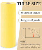 Mellow Yellow Tulle Fabric Roll, 54" x 40 Yards (120FT) Tulle for Christmas Wedding Decoration DIY Tutu Party Backdrop Baby Shower Table Skirts Gift Wrapping