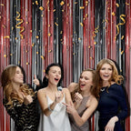 BRAVESHINE Tinsel Photo Backdrop Curtains - 2 Pack 3.2x8.2ft Black Red Foil Fringe Streamer Curtain for Halloweens, Lantern, Pumpkin, Home, Indoor or Outdoor Party Supplies Decorations