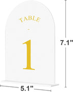 JOYIT Frosted Arch Wedding Table Numbers 1-50 with Stands – 5" X 7" Acrylic Gold Table Number Holders, Perfect for Wedding Receptions, Parties, Anniversaries, and Events