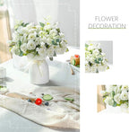 LESING Artificial Silk Rose with Vase Fake Flowers Wedding Flowers Bouquets Arrangement Home Office Party Centerpiece Table Decoration (White)
