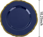 Hioasis 60pcs Blue Plastic Plates - Blue and Gold Disposable Dinnerware with Gold Rim, Heavy-duty, 10.25 inch, Dinner Plates for Party & Wedding