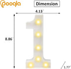 Pooqla Decorative Led Light Up Number Letters, White Plastic Marquee Number Lights Sign Party Wedding Decor Battery Operated Number (1)