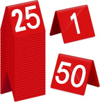 Tuanse Table Numbers 1-50 Acrylic Double Side Numbered Table Tents Restaurant Wedding Number Cards Signs for Banquets Party Wedding Reception(Red)