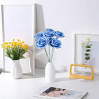 6 pcs Handmade Ceramic Roses,Featuring Vibrant Colors and Intricate Petal Details Floral Decorations ，Ceramic Floral Decorations（Blue）