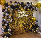 Qcity Gold Shimmer Wall Backdrop 36PCS, Black Back Not See-Through Design, Square Sequin Glitter Backdrop Panel, Perfect for Outdoor Events, Birthdays, Wedding and Party Decoration
