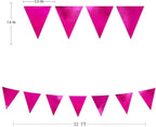 Hot Pink Party Decorations Triangle Pennant Banner Flag Rose Pink Metallic Fabric Bunting Garland for Birthday Bachelorette Wedding Bridal Shower Anniversary Flamingo Theme Party Supplies