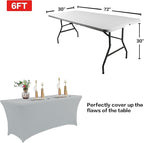IVAPUPU 2 Pack 6FT Table Cloth for Rectangular Fitted Events Stretch Grey Table Covers Washable Cover Spandex Tablecloth Protector for Party, Wedding, Cocktail, Banquet, Festival