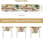 Mid Century Table Runner,Abstract Boho Plant Leaf Botanical Cat Modern Geometric Pattern Print Burlap for Hotel Indoors Outdoor Dining Room Kitchen Home Decor, 13x108in