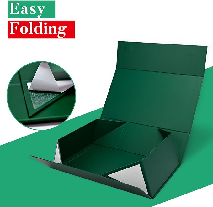 LIFELUM 5 Pack Christmas Gift Boxes Large Green Boxes of Gifts 13.85 x 8.35 x 4.45 inch Gift Boxes Storage Gift Boxes with Strong Magnetic Lid for Presents Contains Card, Ribbon, Filler,Sticker
