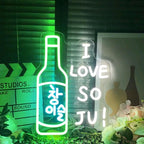 I Love Soju Neon Sign Custom Neon Sign Korean Led Light Korean Bar Restuarant Signage Wall Decor Neon Art Personalized Gift for Soju Lover USB Size:20inches