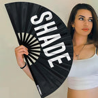 UV Glow Rave Fan, Bamboo Folding Clack Hand Fans Foldable for Men Women, Boots on the Ground Poping Fan for EDM Festival Line Dance Decoration, (Shade Pattern, Large 13")