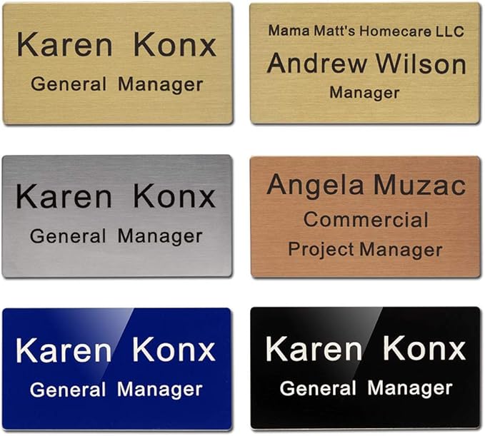 Custom Engraved Name Tag Badge for Business Personalized Identification with Pin or Magnetic Backing Metal ID Badge (Silver/Black, 1.5" x 3")