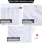 PARTISKY 10x10ft White Chiffon Sheer Backdrop Curtains (2 Panels 5x10ft Each) -Wrinkle-Free Drapes for Wedding, Birthday Party & Photography Stage Decor