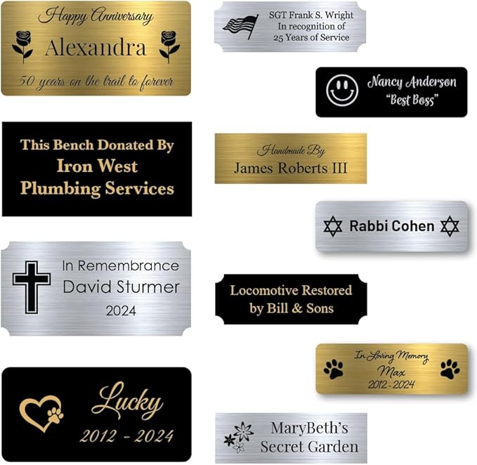 Custom Engraved Name Plates with Adhesive, Made in The USA, Personalized Pet Urn, Memorial Plaque, Picture Frame, Art Tag, Flag case (Gold Plate/Black Text, 2x4 Inch)