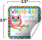 Custom & Personalized Colorful Floral Owl Happy Birthday Gift Tag Sticker Labels, 24 2.5" Square Stickers by Amanda Creation
