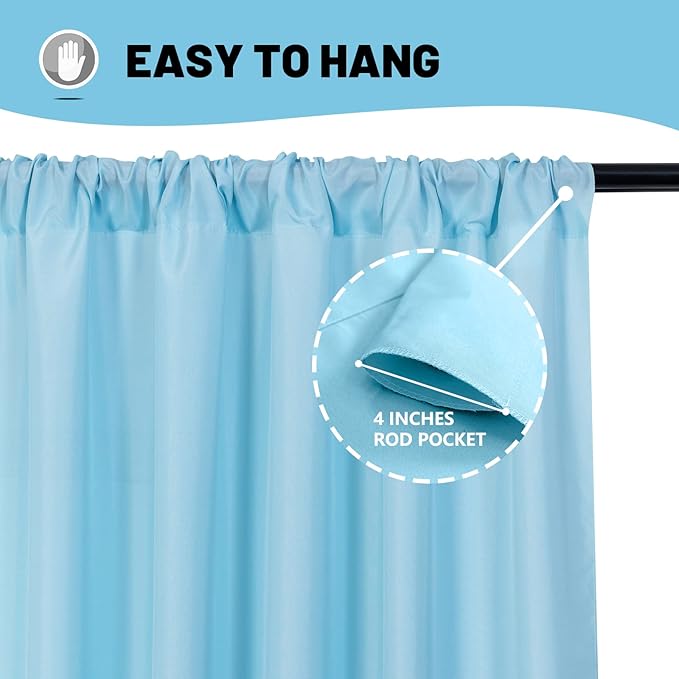 MYSKY HOME 10ft x 8ft Light Blue Backdrop Curtains for Parties, Weddings, Stage, Baby Showers, Birthdays - 5ft x 8ft, 2 Panels