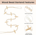 Hanging Photo Display Wall Decor, Boho Wooden Bead Garland Collage Picture Frame with 9 Wood Clips for Bedroom, Living Room, Office, Dorm Decor, Photos Holder Christmas Cards Teen Girl Gifts