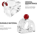 Crystal Napkin Rings Holder Silver Diamond Napkin Rings Pack of 6 Pieces with red Decor, Hotel Restaurant Wedding Party Holiday Banquet Dining Table Decor