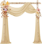 VOK Wedding Arch Draping Fabric Chiffon Fabric, 29in x 18Ft 2 Panels Sheer Chiffon Outdoor Curtain for Wedding Ceremony Birthday Party Decoration (Champagne,2 Panel)