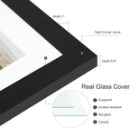 12x22 Picture Frame Set of 2, Black with Glass Collage Frame, Display Eight Opening 4x6 Photos With Mat or 12 x 22 Newspaper Without Mat - Horizontal or Vertical Wall Mounting