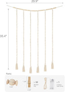 Mkono Macrame Hanging Photo Display Wall Decor with String Lights, Boho Wooden Beads Garland Collage Picture Card Frame Holder with 30 Clips for Bedroom Living Room Dorm, Teen Girls Christmas Gifts