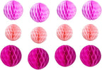 12pcs Party Honeycomb Balls Decorations 4'' 8'' 10'' Honeycomb Ball Flower Tissue Pom Poms Flower Balls Hanging Flower Balls for Baby Shower Birthday Wedding Nursery Wall Decor(4'' 8'' 10'' Pink Kit)