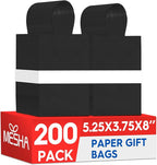 MESHA Kraft Gift Bags 200 Pack 5.25x3.75x8 Inch Small Black Paper Bags with Handles Bulk for Small Business,Birthday,Party,Wedding,Retial,Shopping Bag