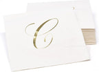 Gift Boutique 100 Gold Monogram Cocktail Napkins Letter C Disposable Paper Pack Elegant Metallic Golden Foil Beverage Napkin for Wedding Holiday Tea Party Bridal & Baby Shower Decorative Napkin