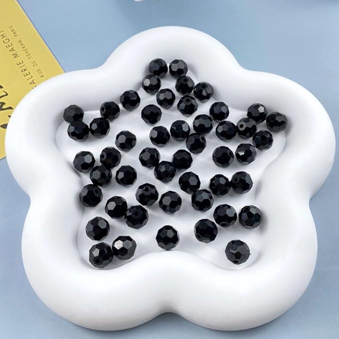 400 PCS 4mm Crystal Glass Beads Round Multiple Faceted Loose Spacer Glass Beads for DIY Handcrafte Bracelet Necklace Earring Jewelry Making(Black)