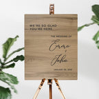 Andaz Press Large Wooden Welcome Sign for Wedding Rustic Welcome Sign 16" x 20" Custom Names So Glad You're Here Wedding Signage English Oak MDF Wood Finish Wedding Reception Indoor Outdoor Signs