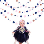 46Ft Navy Blue Blush Circle Dot Garland Royal Blue Pink Rose Gold Hanging Paper Polka Dot Streamer for Gender Reveal Baby Shower Birthday Engagement Wedding Bridal Shower Anniversary Party Decorations