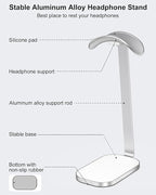 VICHYIE Headphone Stand for AirPods Max, Headset Holder with Aluminum Supporting Rod, Heavy Base Desk Stand Headphones Support Accessory for All Headphones - Silver White