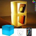 Mr.Go 16-inch SEMI-Storage LED Light Cube, Rechargeable RGB Color Changing Glowing Cube Cabinet Container End Table Ice Bucket Flower Pot Planter
