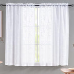 Floral Embroidery Sheer Curtains White 45 Inch Length, Vintage Rod Pocket Voile Drapes for Living room, Bedroom, Window Treatments Semi Crinkle Curtain Panels for Villa, Parlor, Set of 2, 52"x 45".