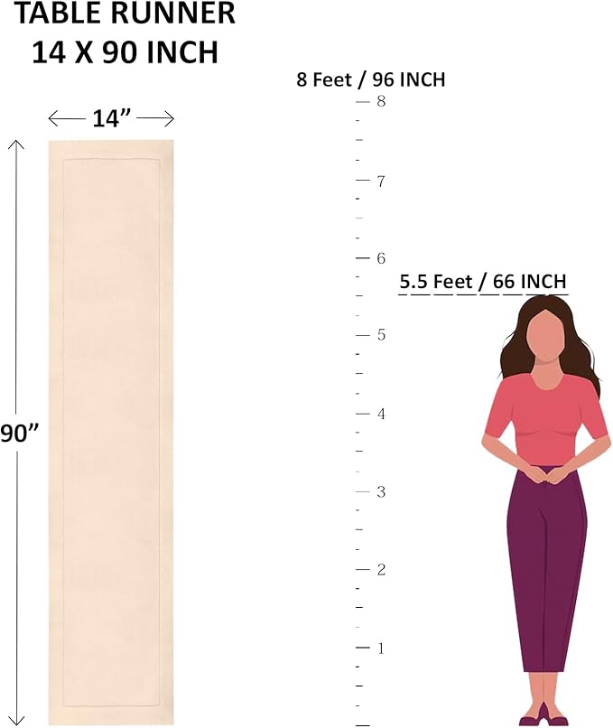 Solino Home Light Grey Table Runner 90 Inches Long - Cotton Linen Hemstitch 14 x 90 Inch Table Runner for Dining, Fall, Autumn, Thanksgiving, Holiday