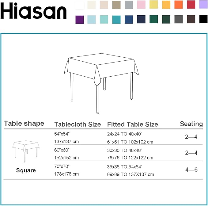 Hiasan Ivory Tablecloth for Square Tables - Waterproof and Spillproof Washable Fabric Table Cloth for Dining Room Kitchen Party, 70 x 70 Inch