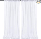 10ft x 10ft White Chiffon Backdrop Curtains, Wrinkle-Free Sheer Chiffon Fabric Photo Curtain Drapes for Wedding Ceremony Arch Party Stage Photography Decorations