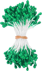 150-Pack Flower Stamens for Crafts, 5mm Double Heads Artificial Pearl Floral Pistil Mini Flower Pollens Stamens for DIY Making/Wedding/Scrapbook Decoration [Green]